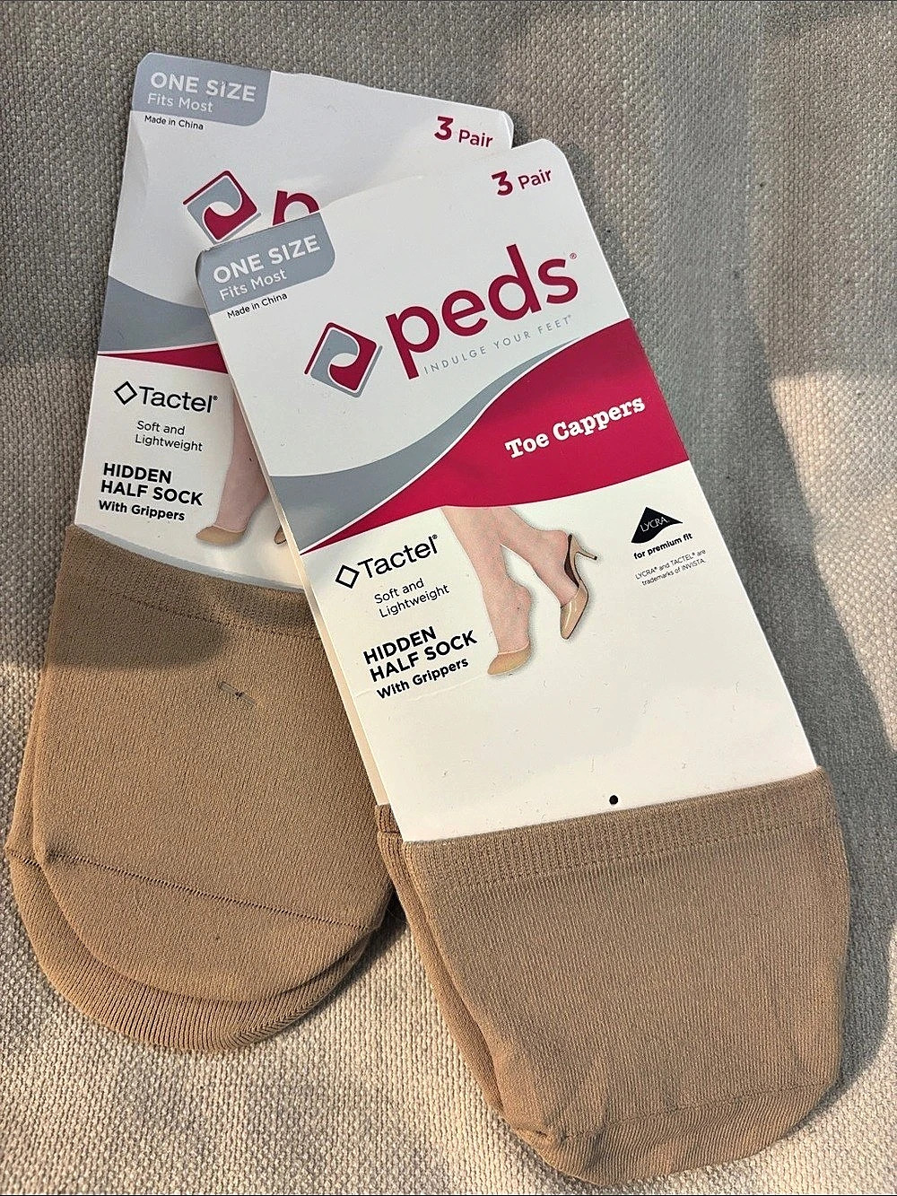 NWT Peds Toe Cappers Hidden Half Sock With Grippers in Nude